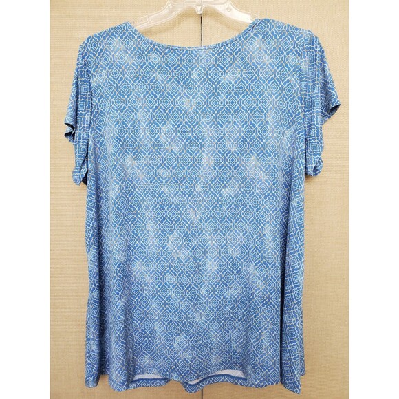 Susan Graver Petite Blue Geo Printed Liquid Knit Short Sleeve Tunic Size 2XP - Picture 5 of 7
